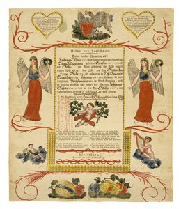 Certificado de nacimiento y bautismo, c. 1828 de American School